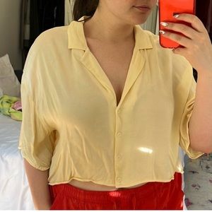 Zara Satin Crop Top Button Down size large